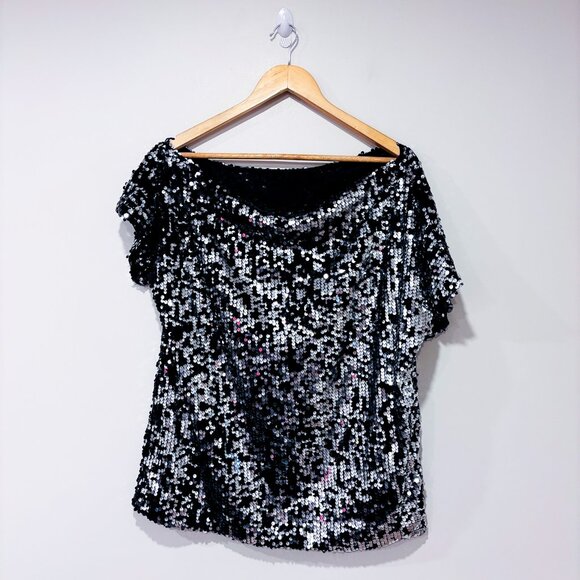 ANNA KACI Black Sequin Off-Shoulder Top | Large * - Picture 3 of 9